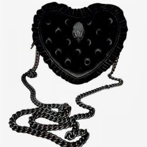 Kurt Geiger Black London Kensington Drench Ruffle Velvet Heart Crossbody Bag.